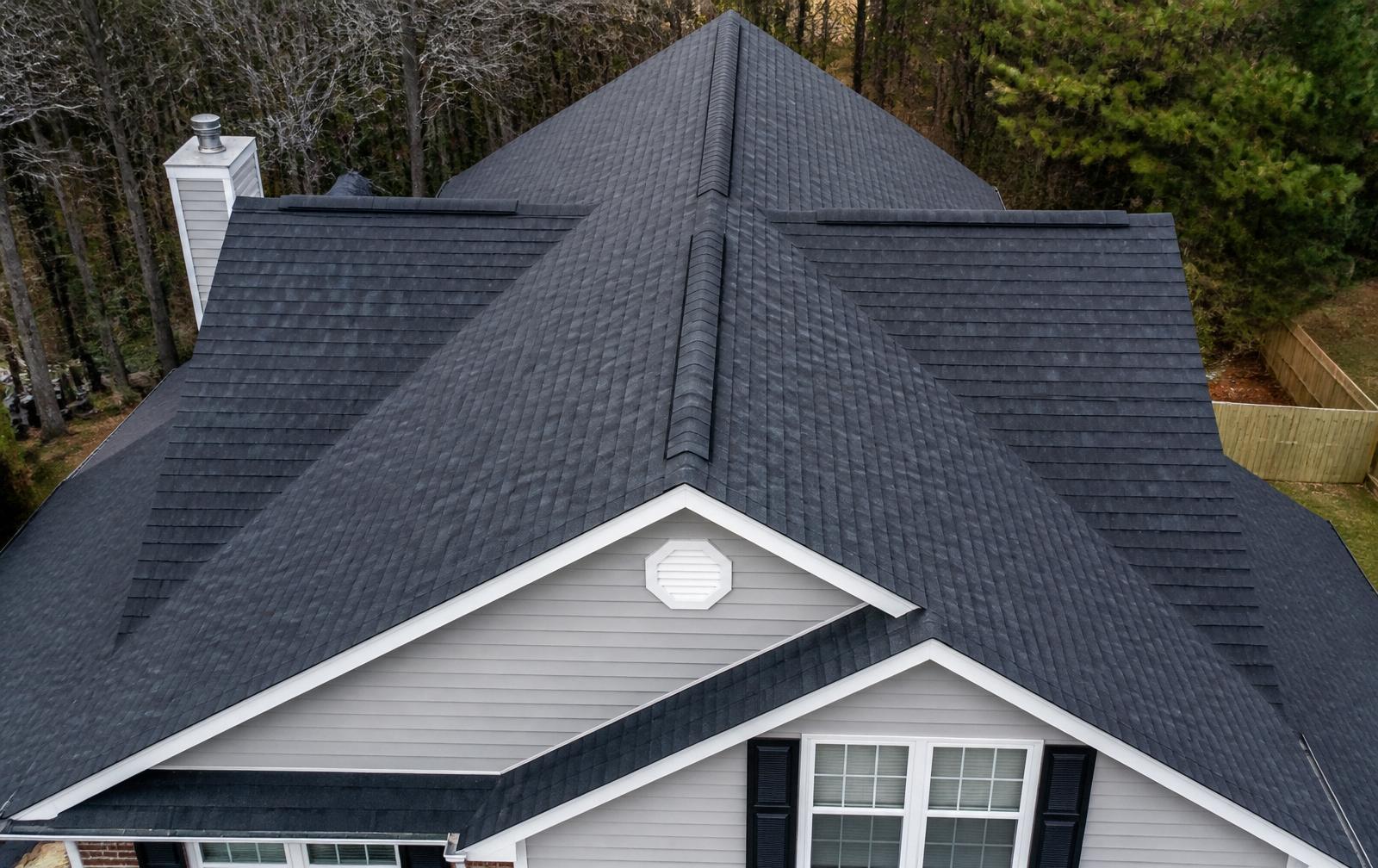 Roof before and after Peak Debris removed pine straw and leaves